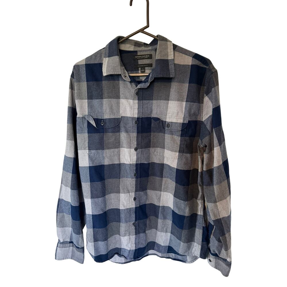Banana Republic Ultra Soft Flannel Black Gray Men's L